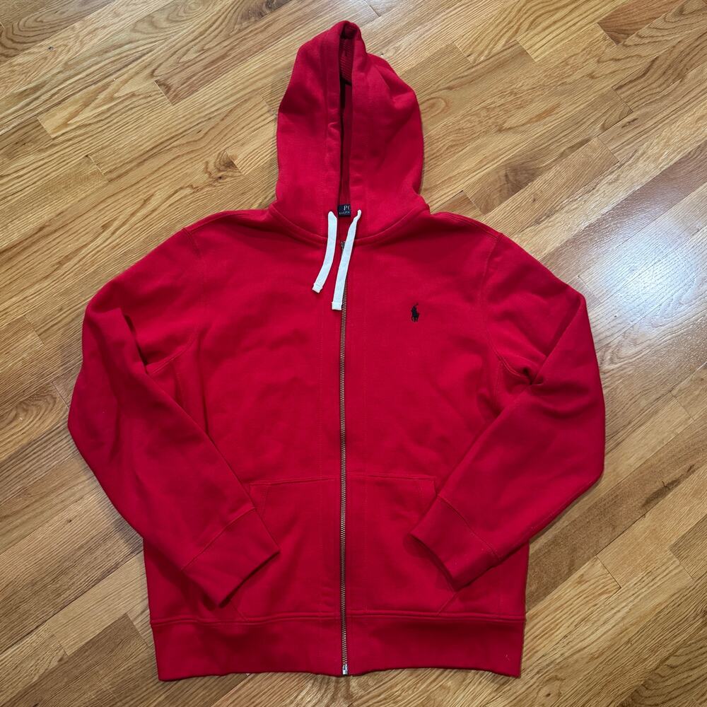 Polo Ralph Lauren Hoodie Mens XL Hooded Sweatshirt Cotton Red Full Zip